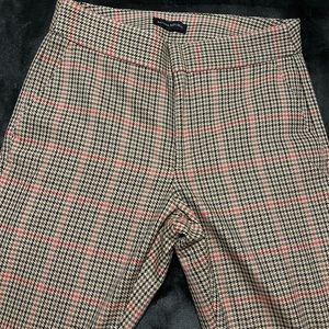 High rise slim flare plaid pants